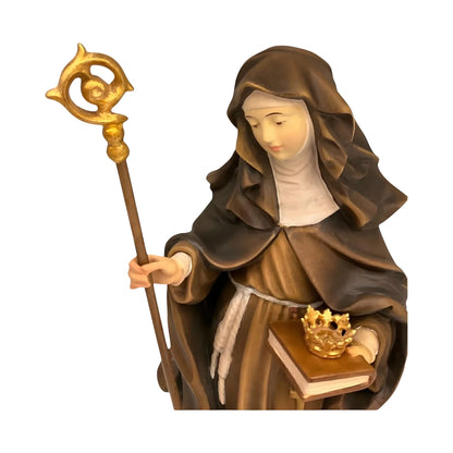 Saint Ermengarda Statue with Crown in Val Gardena Wood