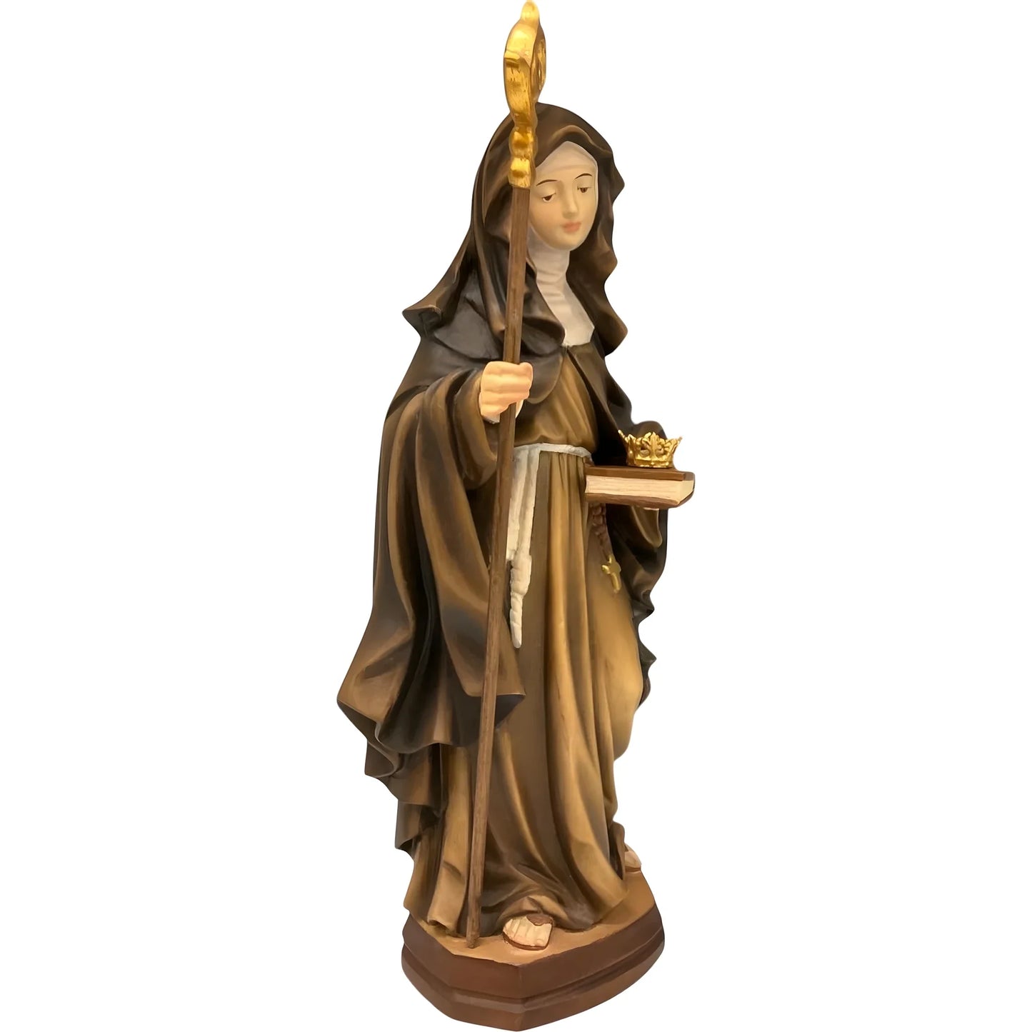 Saint Ermengarda Statue with Crown in Val Gardena Wood