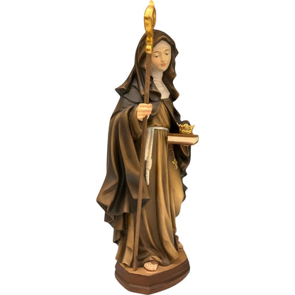 Saint Ermengarda Statue with Crown in Val Gardena Wood