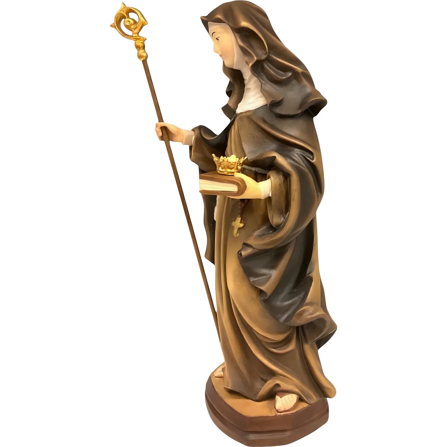 Saint Ermengarda Statue with Crown in Val Gardena Wood