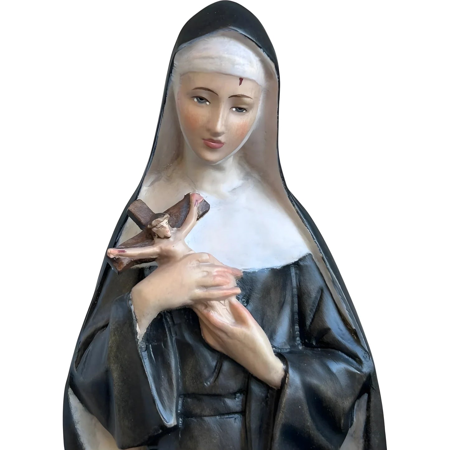 Hand-Carved Wooden Statue of Saint Rita of Cascia from Val Gardena
