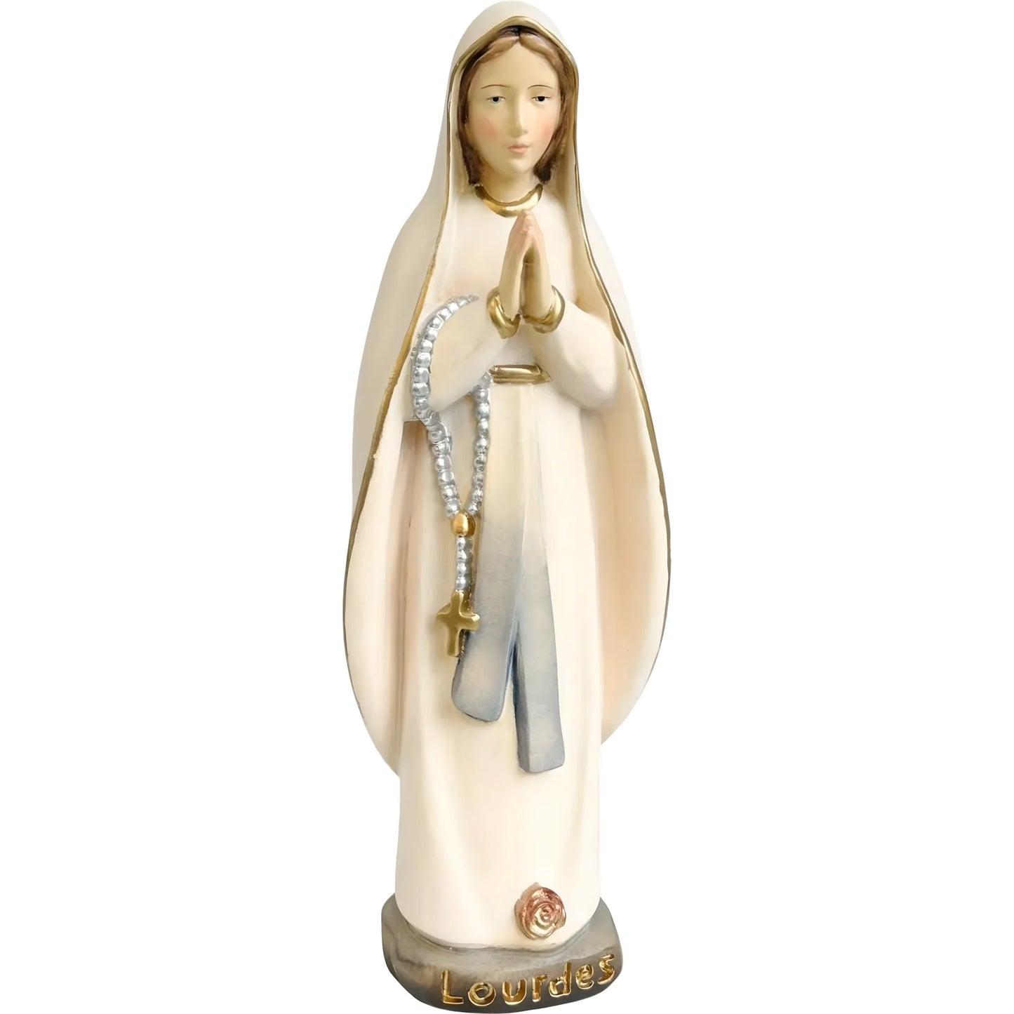Our Lady of Lourdes Statue and Figurine in Hand-carved Val Gardena Wood