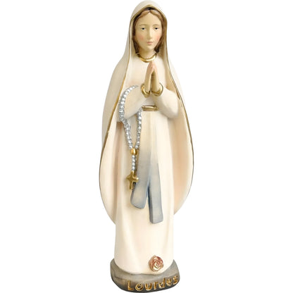 Our Lady of Lourdes Statue and Figurine in Hand-carved Val Gardena Wood