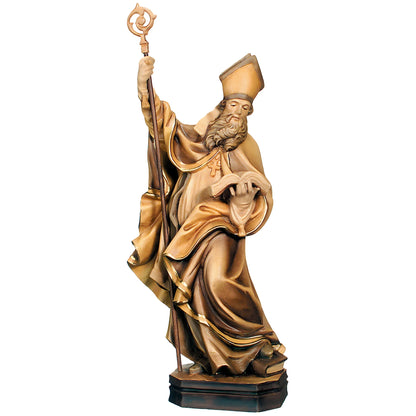 Hand Carved Wooden Statue Saint Adolph Bishop with Crozier – Val Gardena