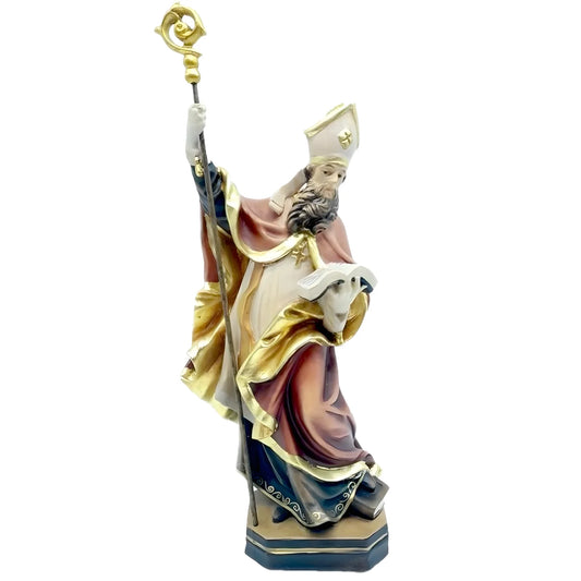 Hand Carved Wooden Statue Saint Adolph Bishop with Crozier – Val Gardena