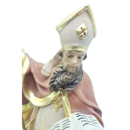 Hand Carved Wooden Statue Saint Adolph Bishop with Crozier – Val Gardena