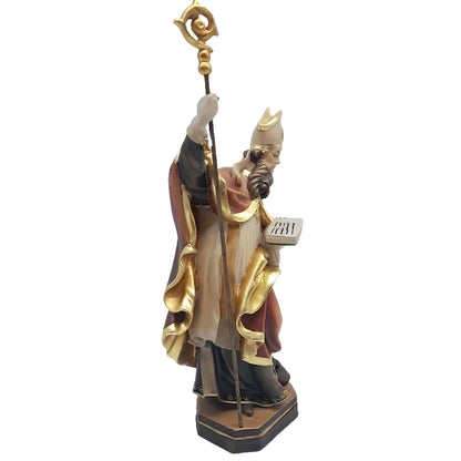Hand Carved Wooden Statue Saint Adolph Bishop with Crozier – Val Gardena