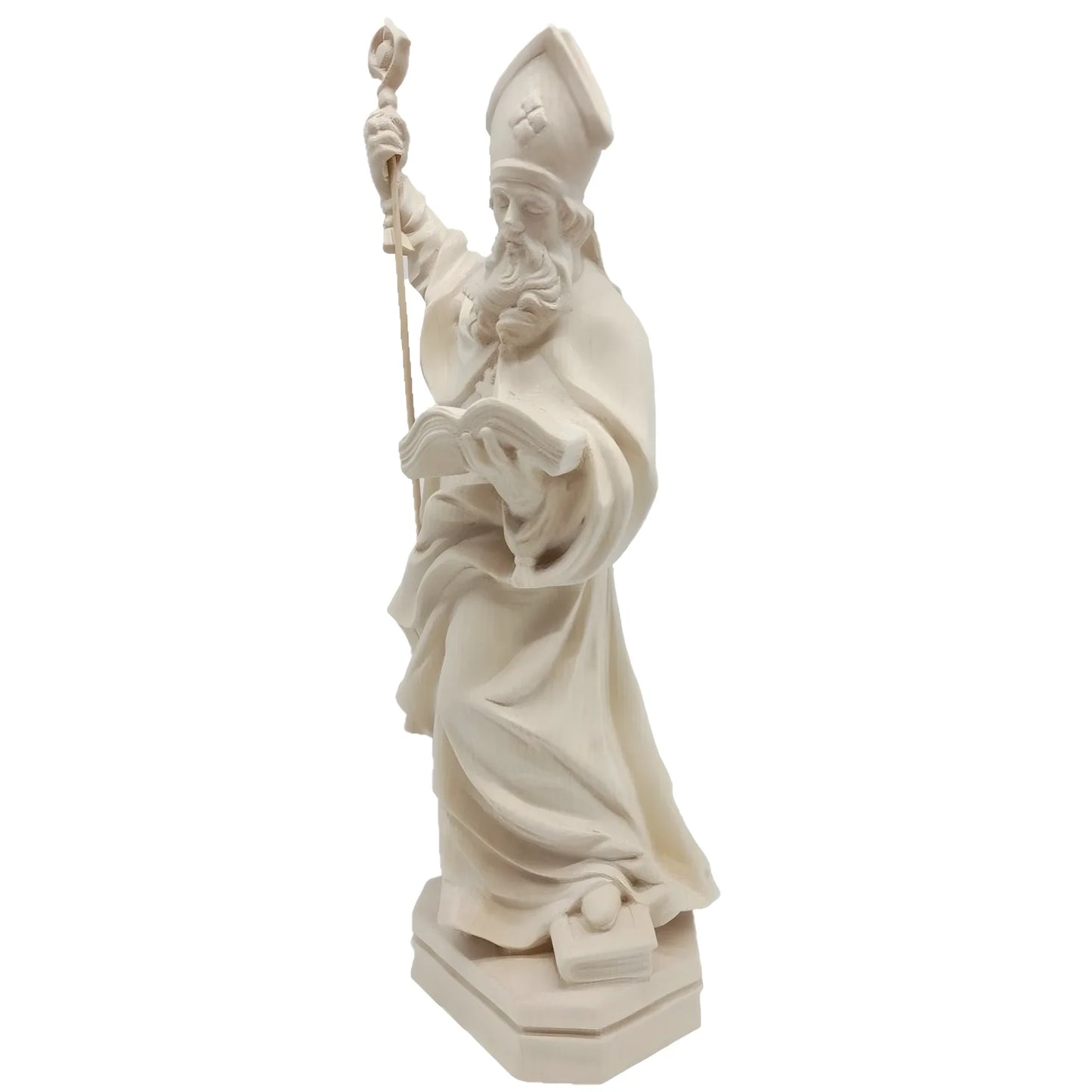 Hand Carved Wooden Statue Saint Adolph Bishop with Crozier – Val Gardena