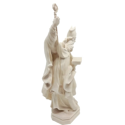 Hand Carved Wooden Statue Saint Adolph Bishop with Crozier – Val Gardena