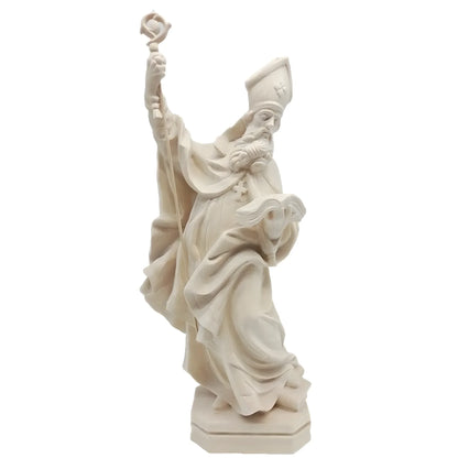 Hand Carved Wooden Statue Saint Adolph Bishop with Crozier – Val Gardena