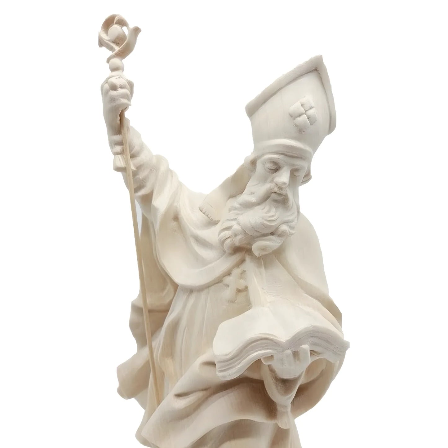 Hand Carved Wooden Statue Saint Adolph Bishop with Crozier – Val Gardena