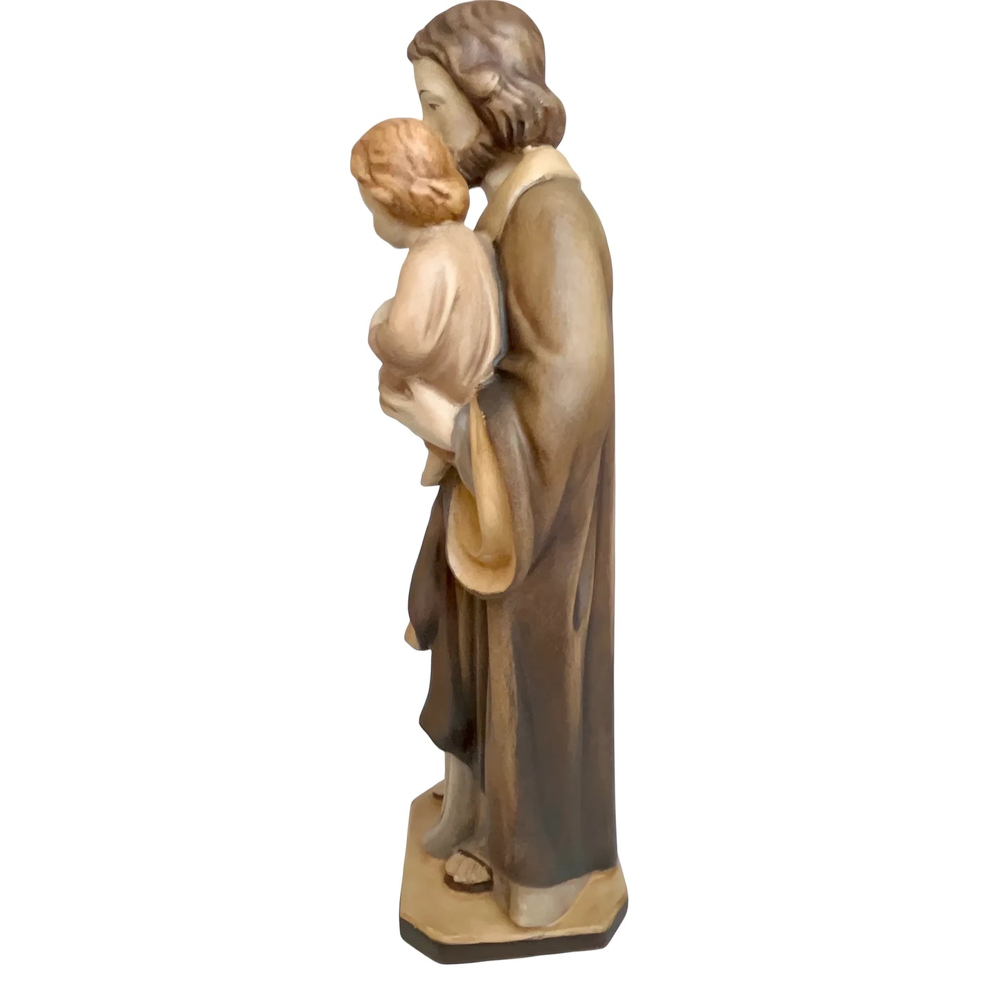 Wooden Statue Saint Joseph with Child Jesus and the Polychrome Lily