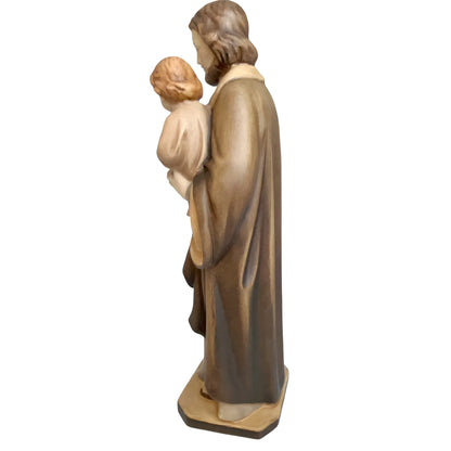Wooden Statue Saint Joseph with Child Jesus and the Polychrome Lily