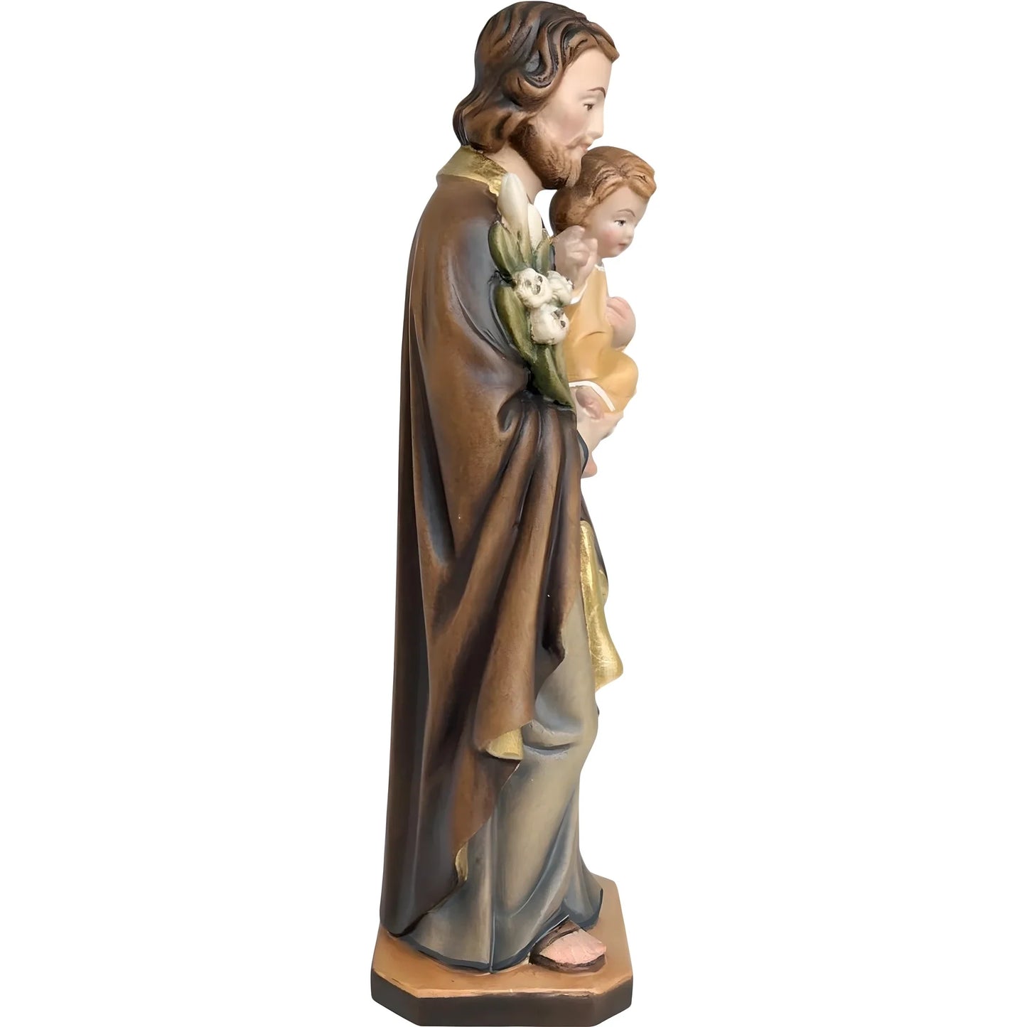 Wooden Statue Saint Joseph with Child Jesus and the Polychrome Lily