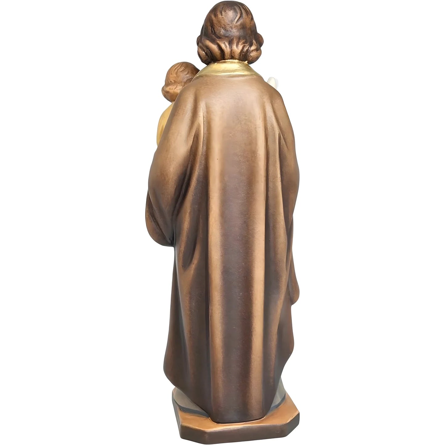Wooden Statue Saint Joseph with Child Jesus and the Polychrome Lily