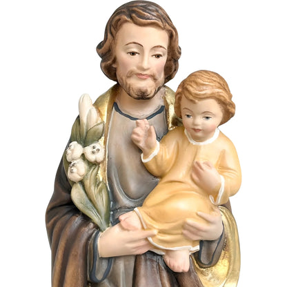 Wooden Statue Saint Joseph with Child Jesus and the Polychrome Lily