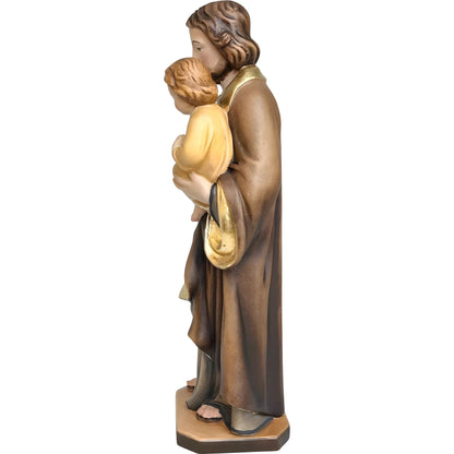 Wooden Statue Saint Joseph with Child Jesus and the Polychrome Lily