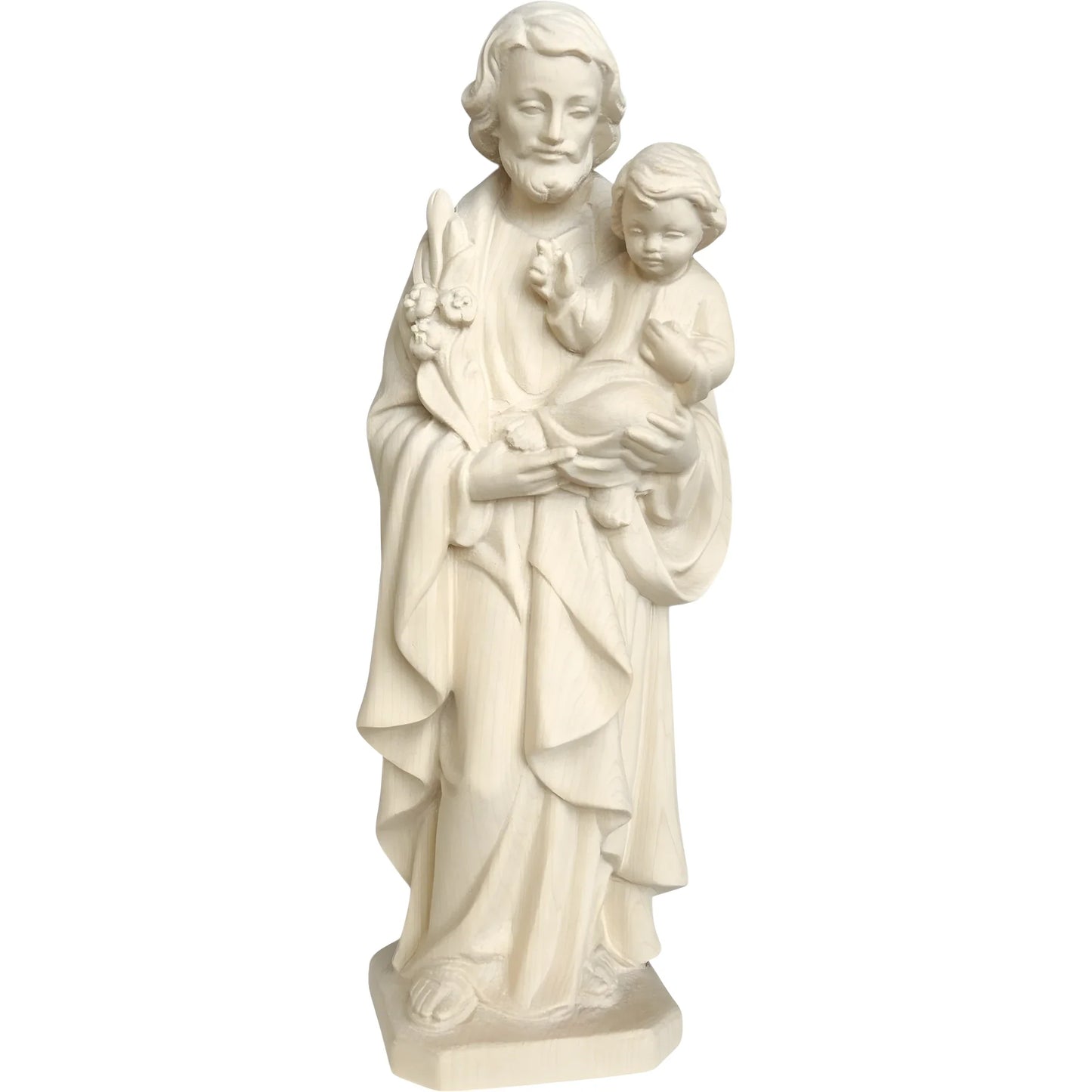 Wooden Statue Saint Joseph with Child Jesus and the Polychrome Lily