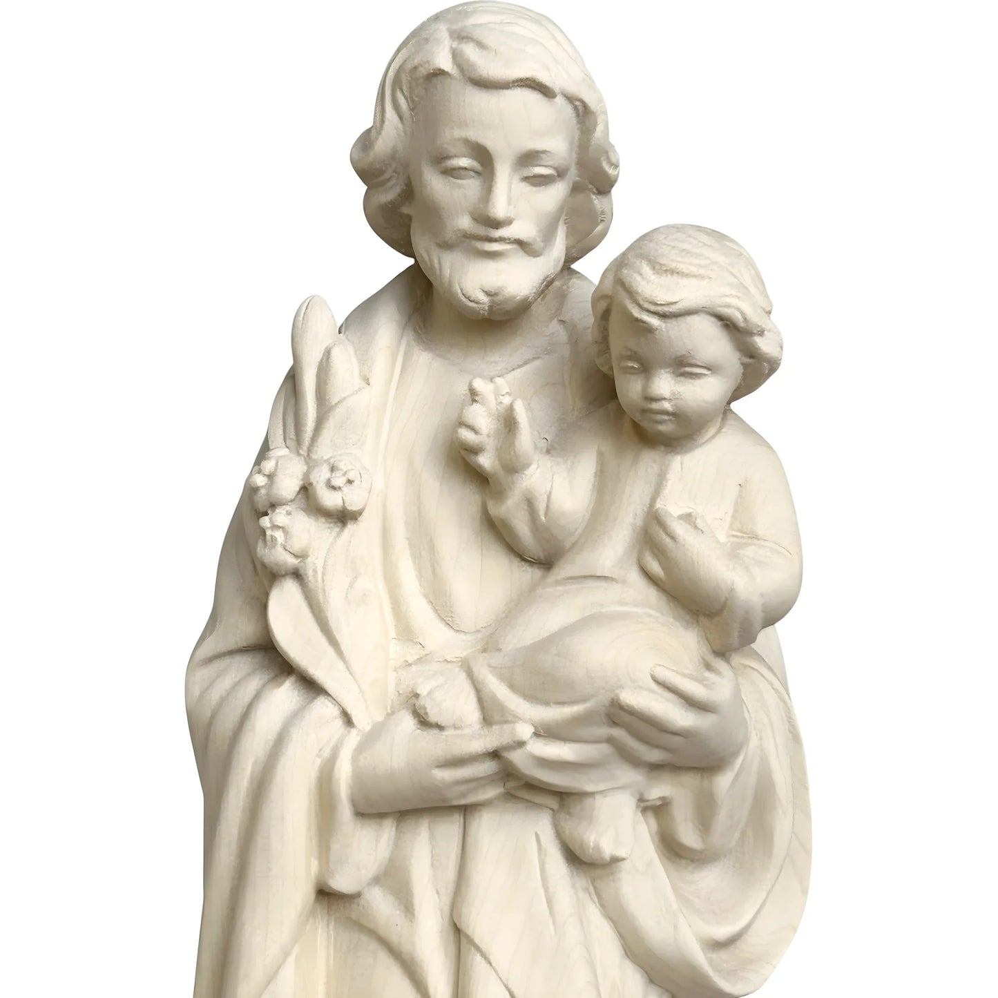 Wooden Statue Saint Joseph with Child Jesus and the Polychrome Lily