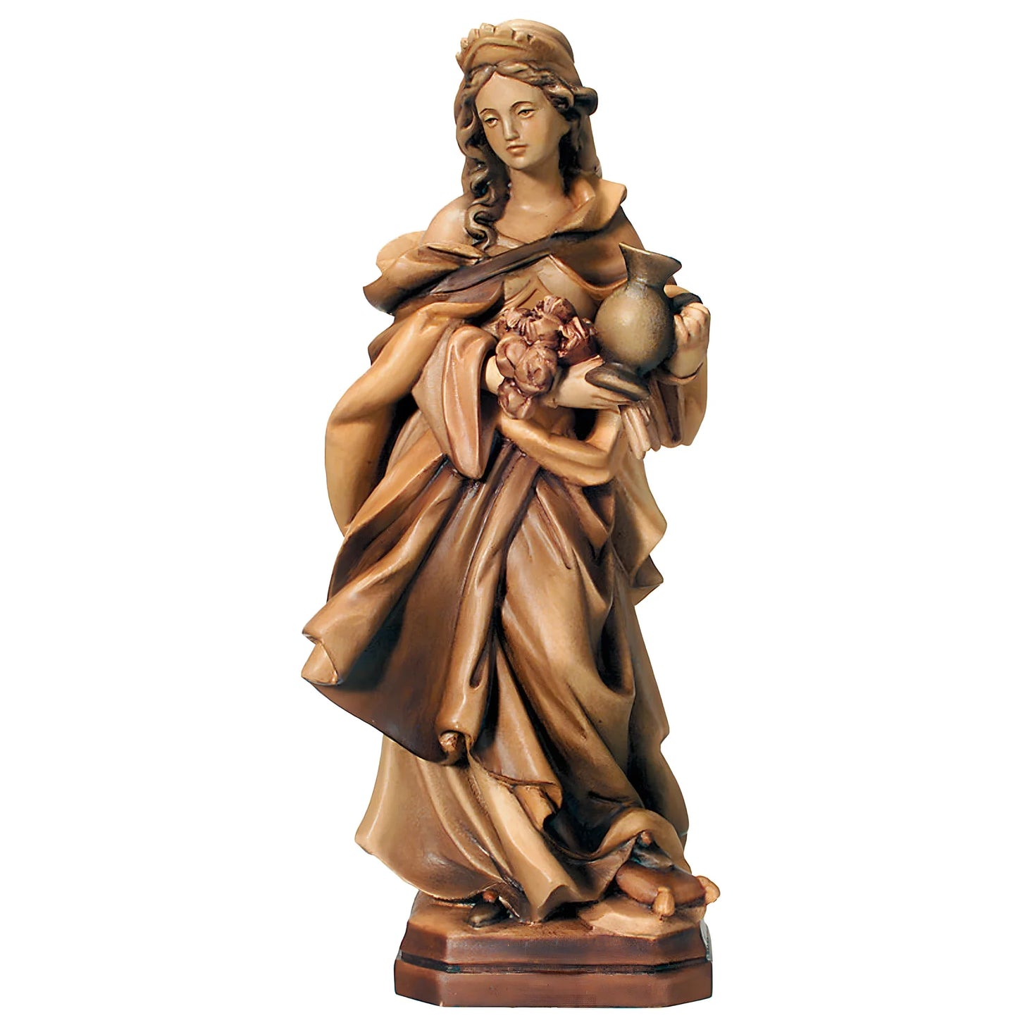 Wooden Statue Saint Elizabeth of Hungary, Handicraft Sculpture Val Gardena