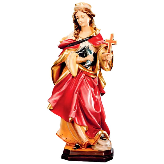 Wooden Statue Saint Margaret, Hand Carved and Painted in Val Gardena