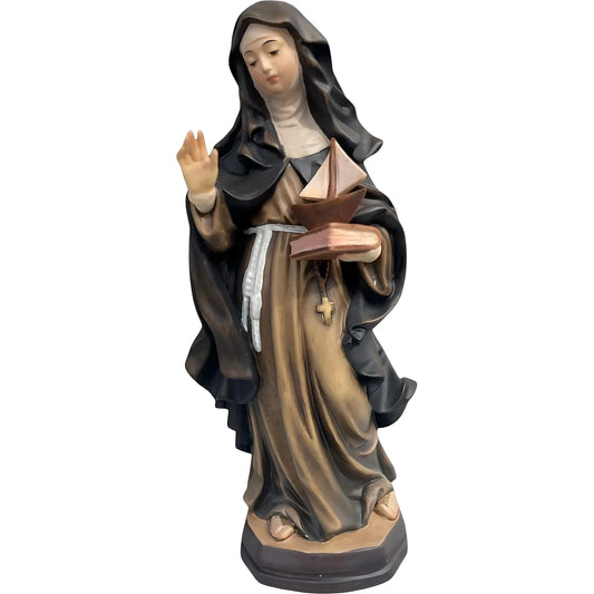 Hand-Carved and Painted Wooden Statue of Santa Monica with Little Boat
