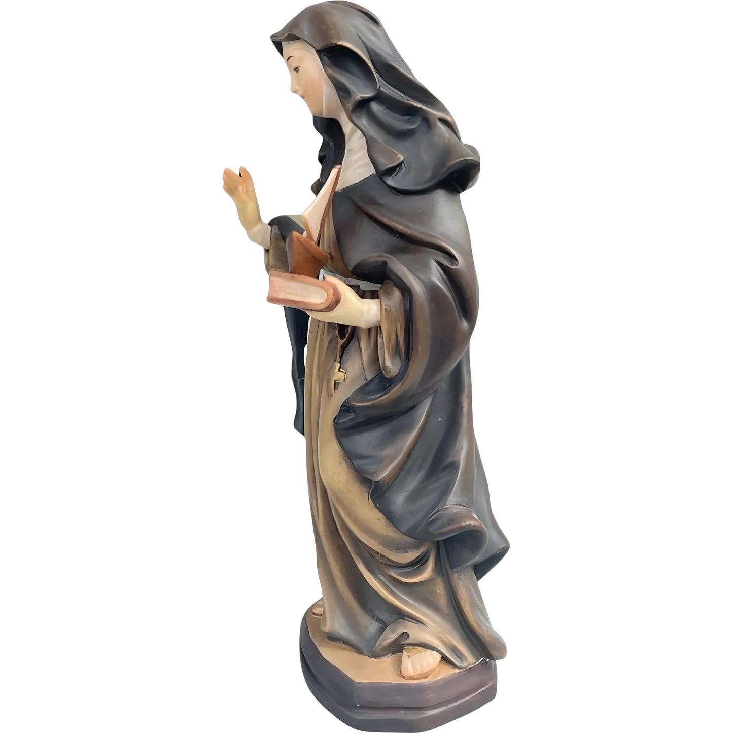 Hand-Carved and Painted Wooden Statue of Santa Monica with Little Boat