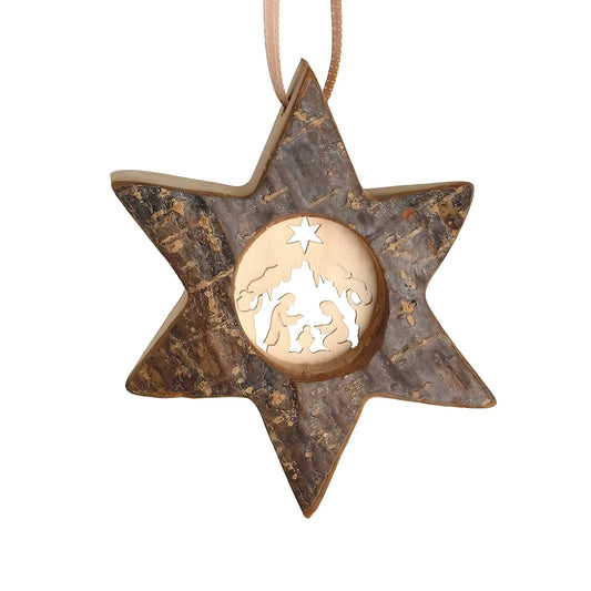 Carved Star Silhouette Nativity Scene in Maple Wood