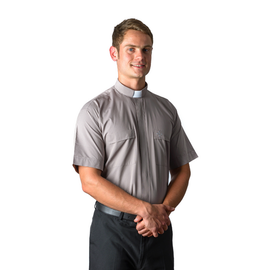Grey Poly/Cotton Rich Short Sleeve Tab Collar Shirt