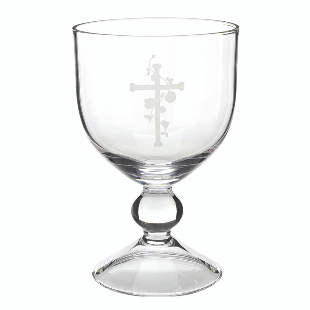 Engraved Cross Glass Chalice & Bowl Set