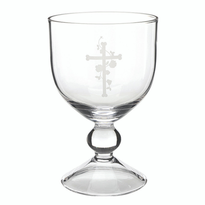 Engraved Cross Glass Chalice & Bowl Set