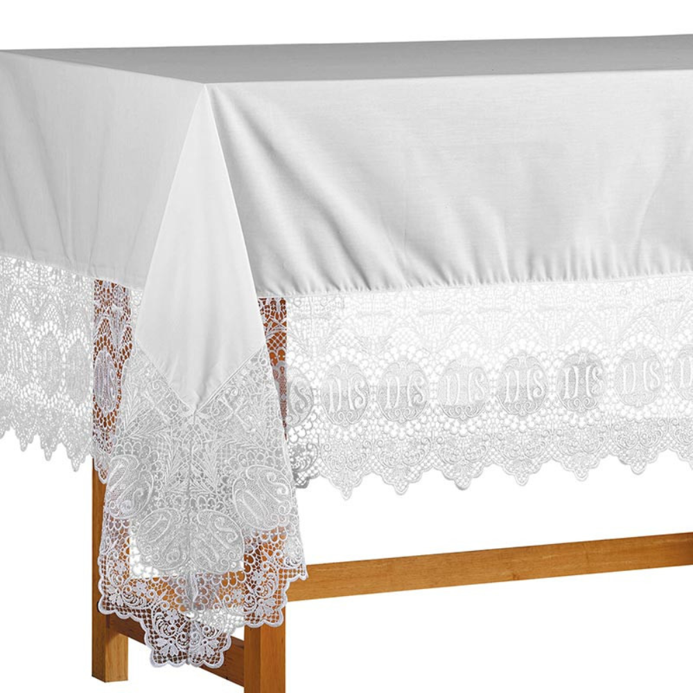 IHS Lace Altar Cloth With Mitred Corners