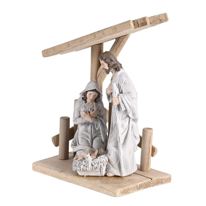 Holy Family in Wooden Creche