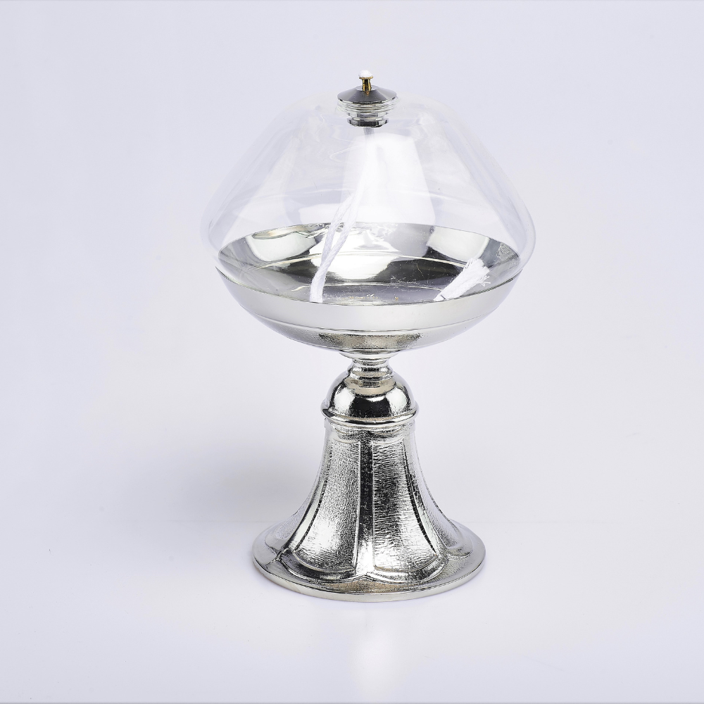 Silver Base Oil Sanctuary Lamp with Clear Glass