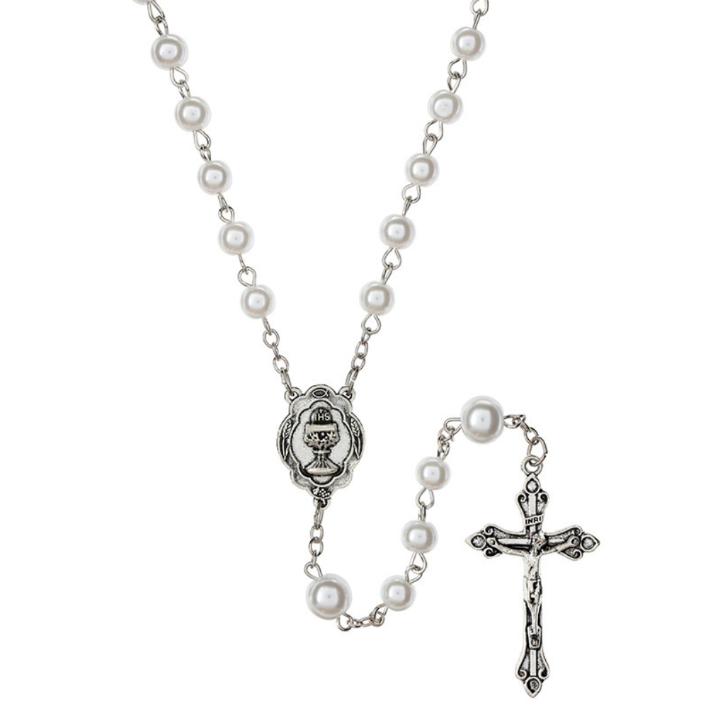 Most Blessed Sacrament First Communion White Pearl Rosary