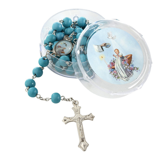 Blue Baptism Rosary with Case