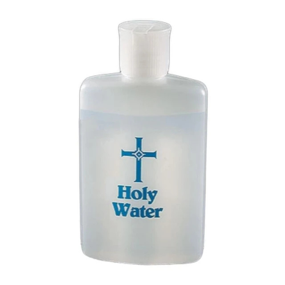 Blue Lettering Holy Water Bottle