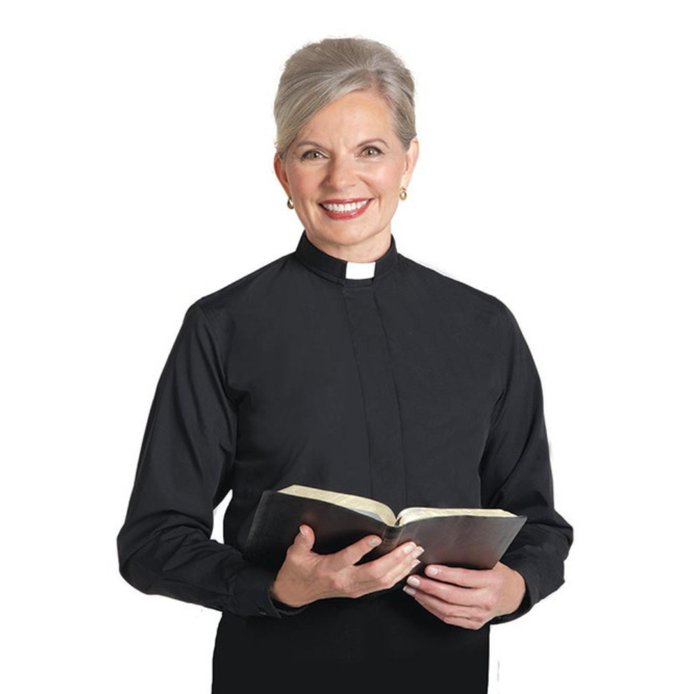 Women's Black Long Sleeve Tab Collar Clergy Shirt