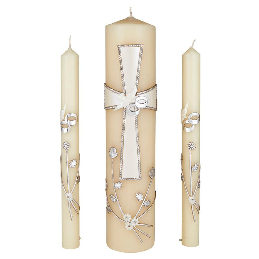 Large Cross Wedding Candle Set