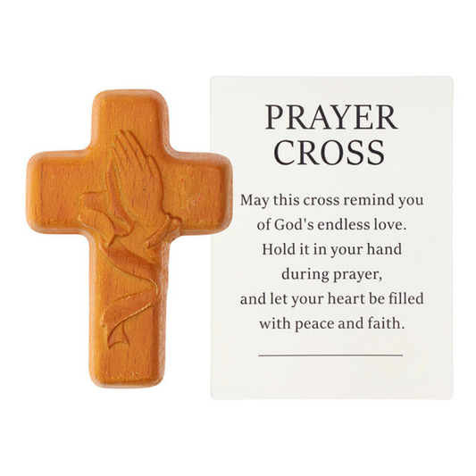 Praying Hands Wood Pocket Cross