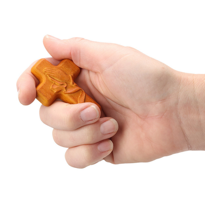 Praying Hands Wood Pocket Cross