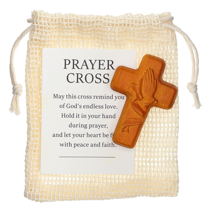 Praying Hands Wood Pocket Cross