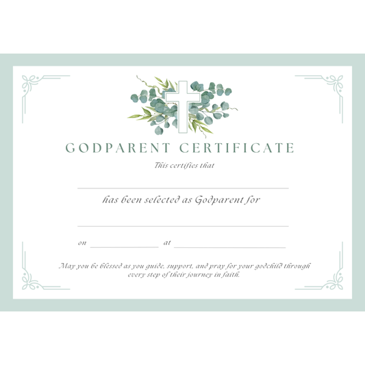Godparent Certificate with White Cross & Flowers Design
