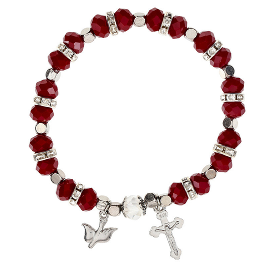 Red & Crystal Holy Spirit Confirmation Rosary Bracelet