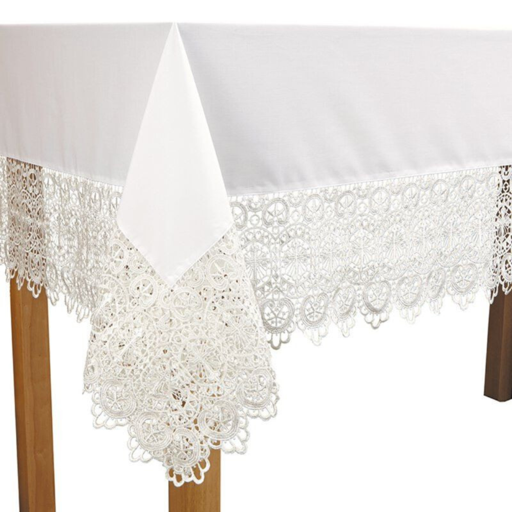 Budded Cross Lace Altar Cloth With Mitred Corners