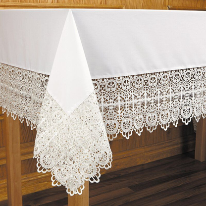 Budded Cross Lace Altar Cloth With Mitred Corners