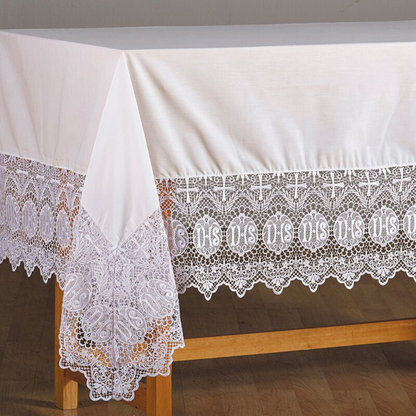 IHS Lace Altar Cloth With Mitred Corners