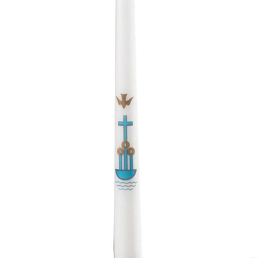 Blue Cross & Dove Baptismal Candles