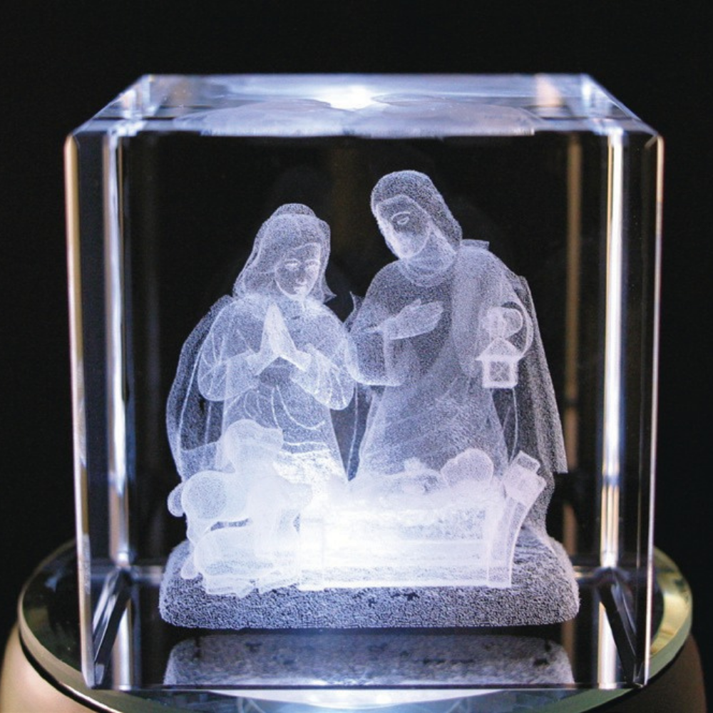 Laser Engraved Crystal Nativity Scene