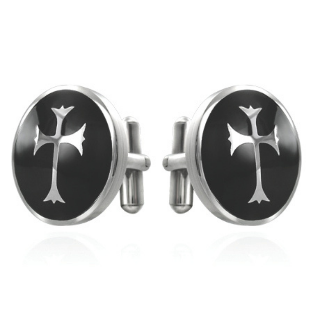 Black & Silver Inlaid Cross Cufflinks